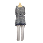 Load image into Gallery viewer, Saloos - Navy Double Layer Border Print Top
