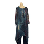 Load image into Gallery viewer, Saloos Blue Dipped Hem Lined Printed Dress with Necklace
