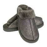 Load image into Gallery viewer, Jo &amp; Joe - Silver Sparkle Fur  Collar &amp; Lining Mule Slippers
