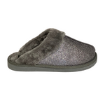 Load image into Gallery viewer, Jo &amp; Joe - Silver Sparkle Fur  Collar &amp; Lining Mule Slippers
