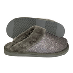 Load image into Gallery viewer, Jo &amp; Joe - Silver Sparkle Fur  Collar &amp; Lining Mule Slippers

