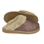 Load image into Gallery viewer, Jo &amp; Joe - Rose Gold Sparkle Fur Collar &amp; Lining Mule Slippers
