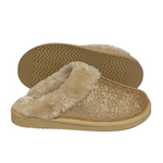 Load image into Gallery viewer, Jo &amp; Joe - Gold Sparkle Fur Collar &amp; Lining Mule Sippers
