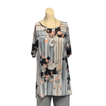 Load image into Gallery viewer, Saloos - Grey Stripe Floral Print Top
