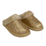 Load image into Gallery viewer, Jo &amp; Joe - Gold Sparkle Fur Collar &amp; Lining Mule Sippers
