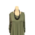 Load image into Gallery viewer, Saloos - Olive Green Ecliptic Hem dress with Necklace
